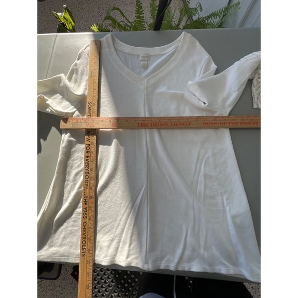 Chico's Ecru Lace Flare Bell Sleeve Blouse Womens 3 V-Neck White Rayon Blend - Picture 6 of 10